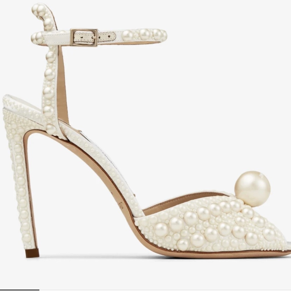 Jimmy Choo Cream Pearl Embellished Heels - Picture 2 of 11